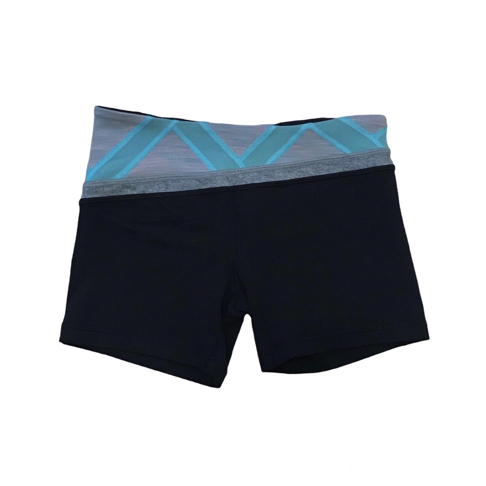 Girls Black Active Shorts with Gray and Teal Waistband
